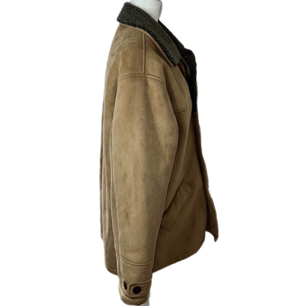 RFT Rainforest Mens Faux Sherpa Pockets Button Up Coat Beige/ Gray M - Picture 3 of 15